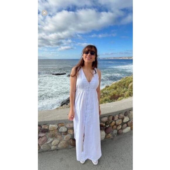 AREA STARS White Cotton Waist Cinching Sleeveless Jean A-Line Dress Size Medium - Picture 3 of 10